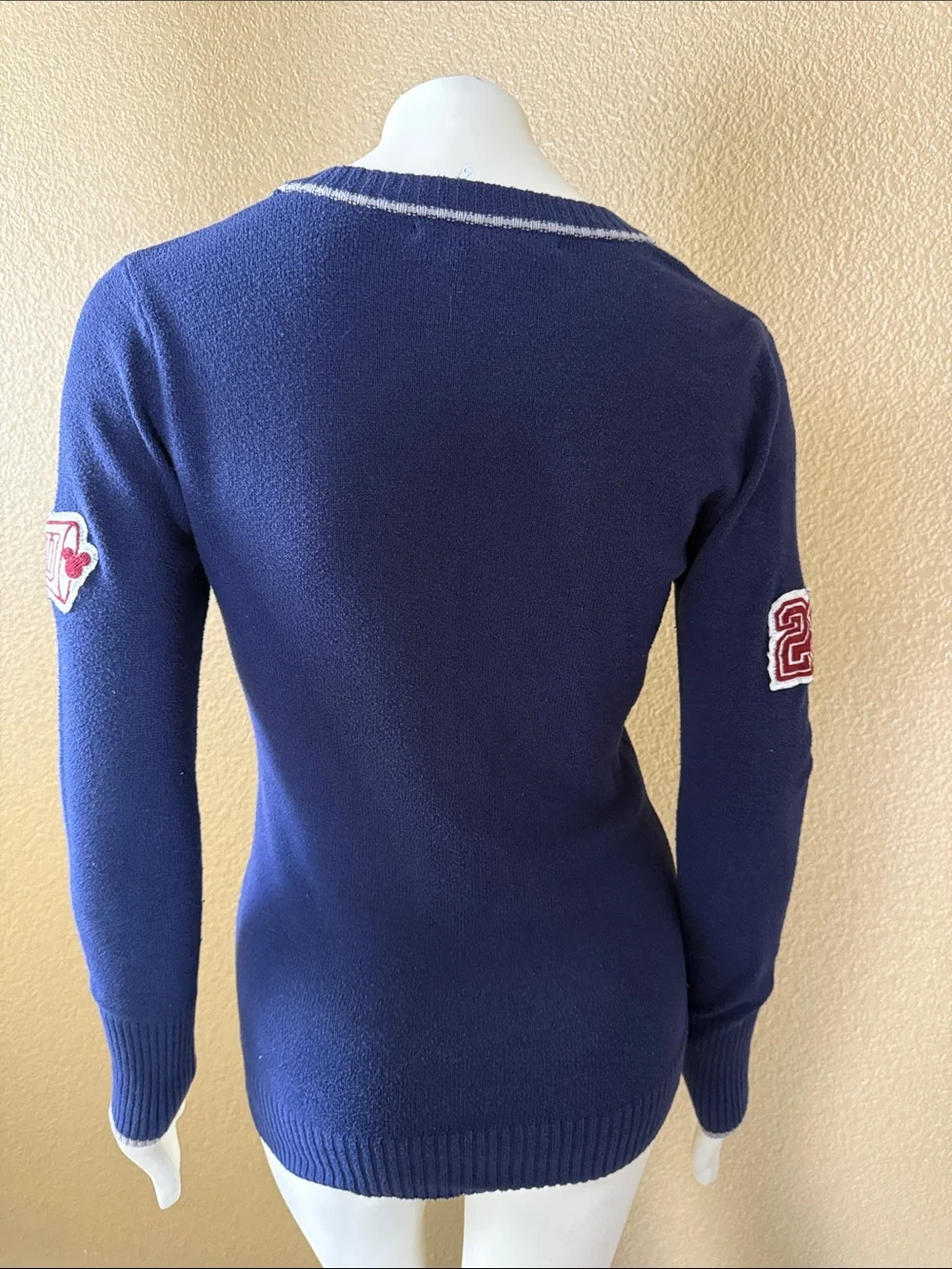 Disneyland Y2K Navy Mickey Mouse Patch V-Neck Cardigan Sweater